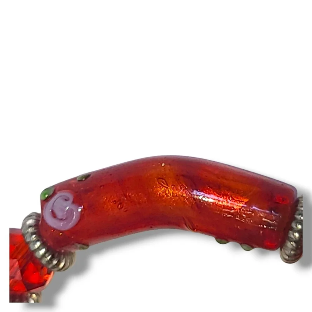 Red‎ Lampwork Glass & Crystal Beads Stretch Bracelet Stack of 2